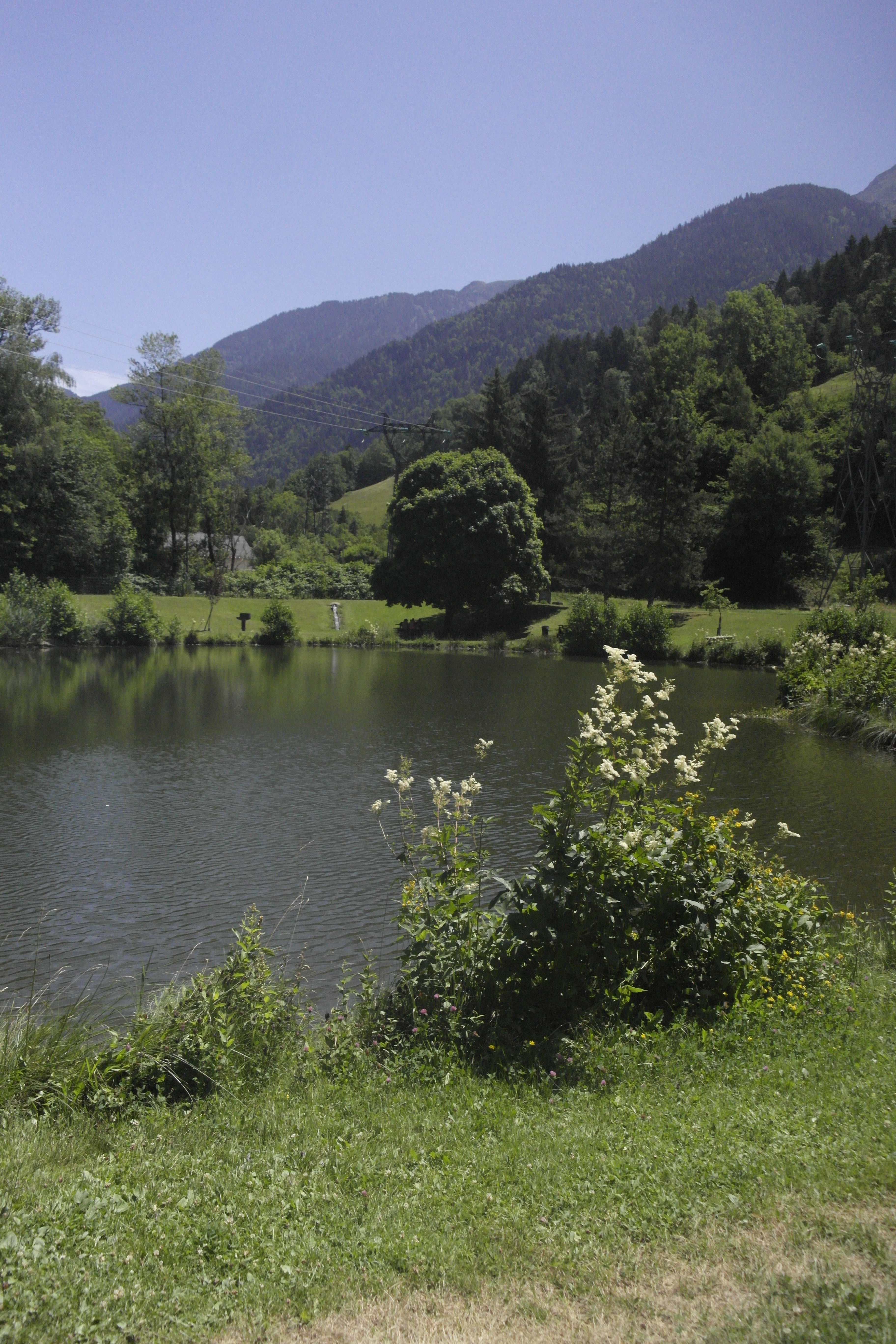 plan d'eau et montagnes au fond