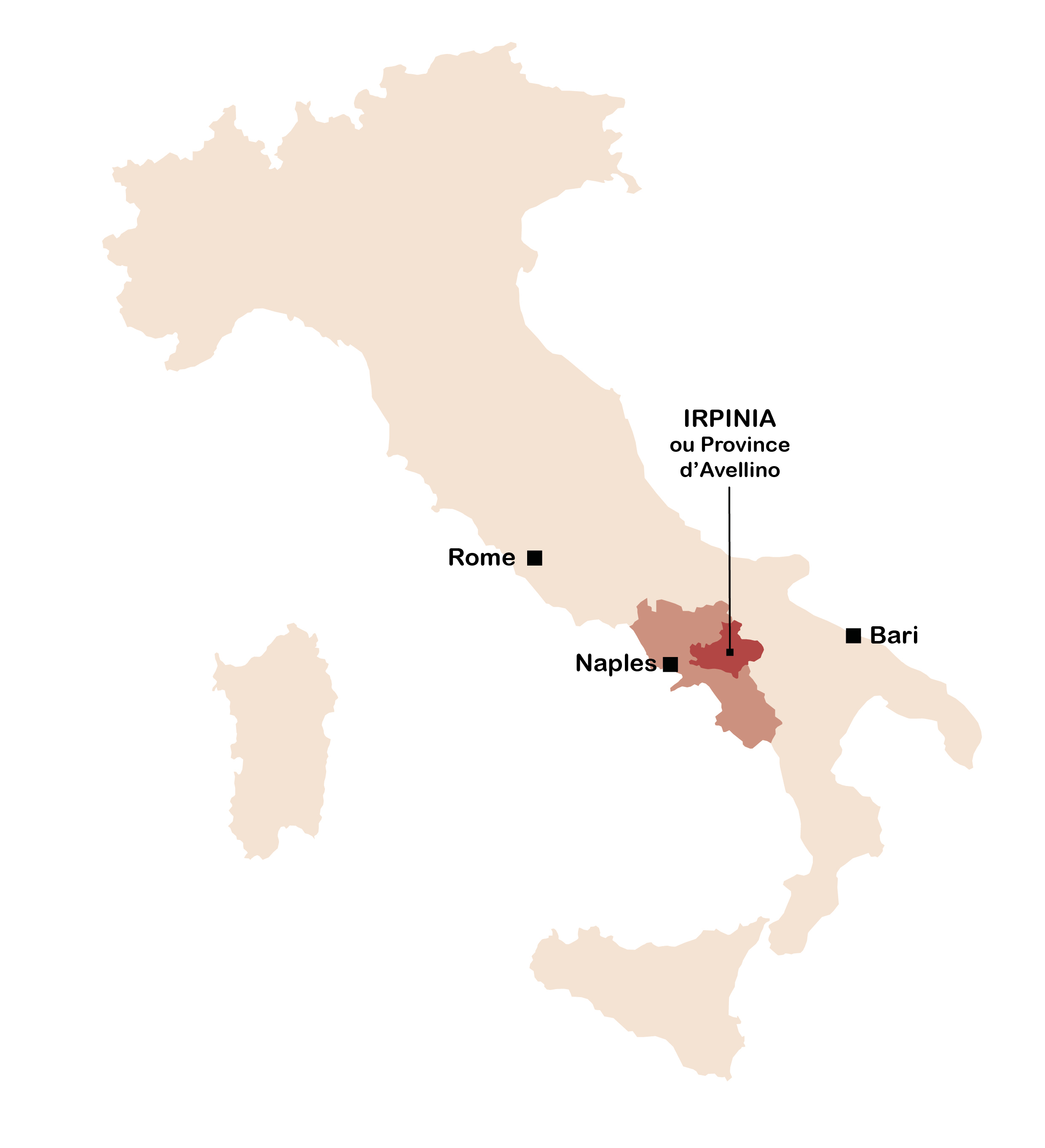 carte géographique de l'Italie avec situation de l'Irpinia
